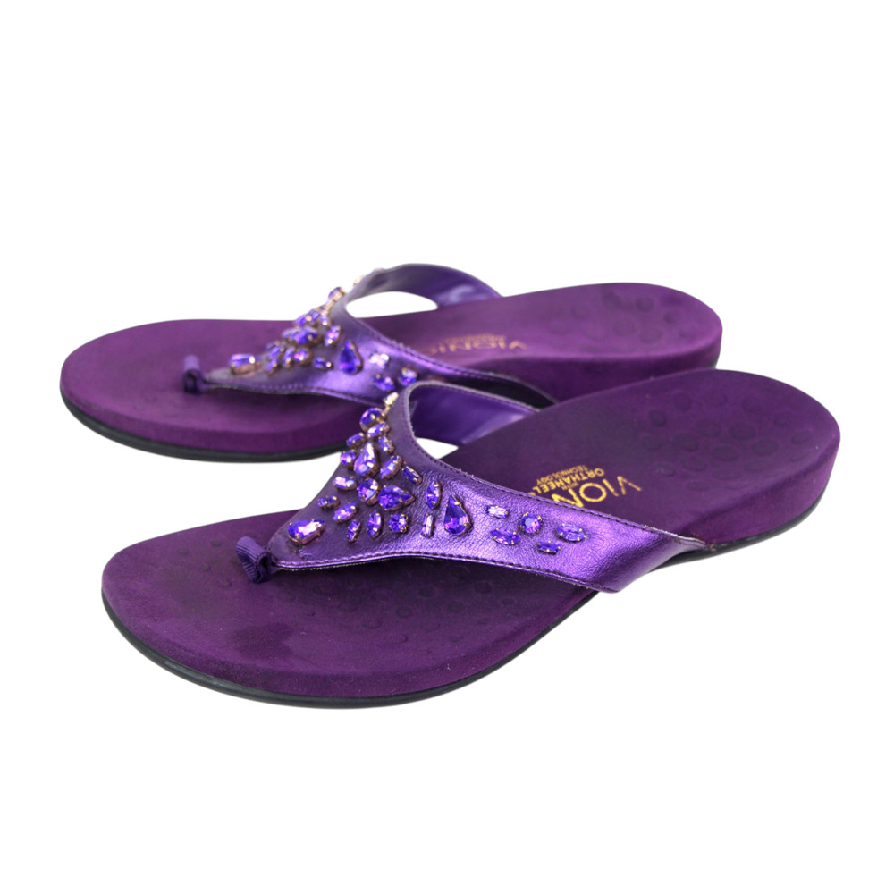 Vionic PURPLE FAUX LEATHER FLIP FLOP SANDALS MULES SHOES Size 9 US/40 EU - Picture 4 of 11